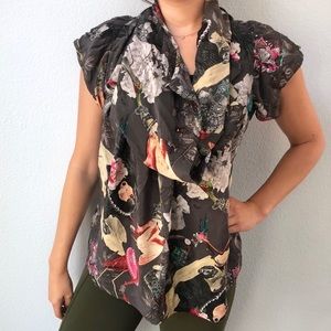 All Saints Poseidon Top Floral Bird Print Blouse